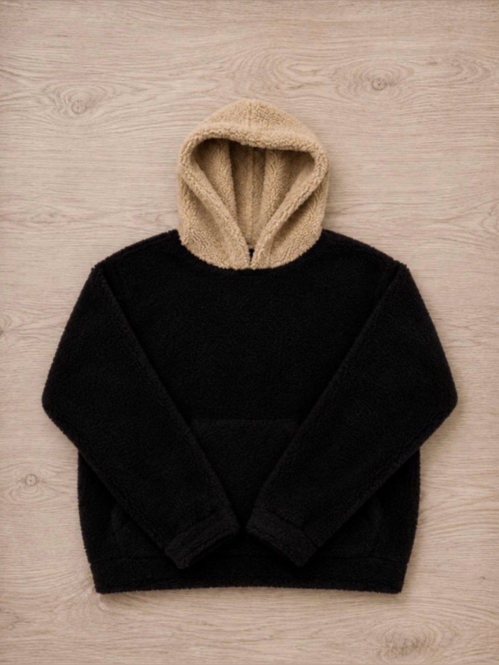 Men's Black Sherpa Hoodie with Cream Lining